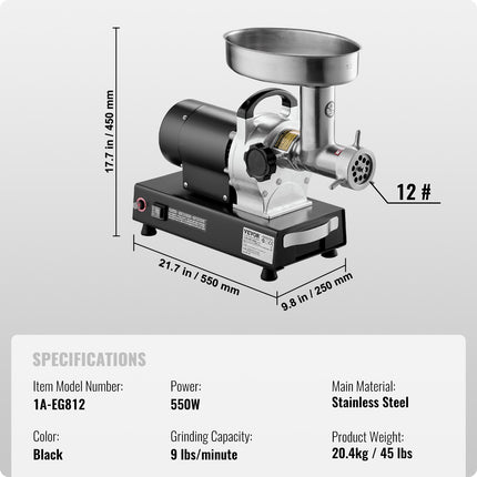 Elektrinė mėsos malimo mašina VEVOR 1A-EG812, 4 kg/min