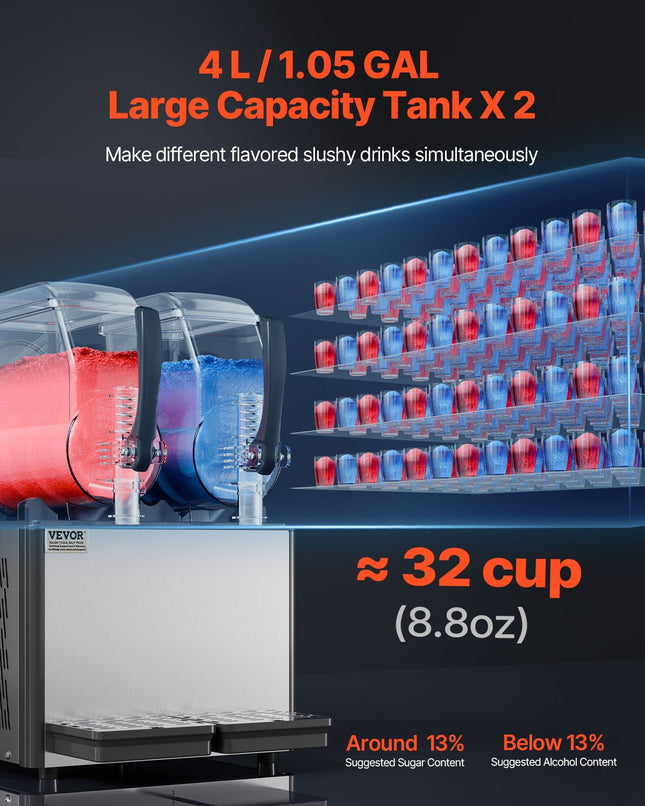 Šaldytų gėrimų aparatas (granitorius) VEVOR XRJ4LX2, 2 x 4 l talpa