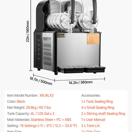 Šaldytų gėrimų aparatas (granitorius) VEVOR XRJ4LX2, 2 x 4 l talpa