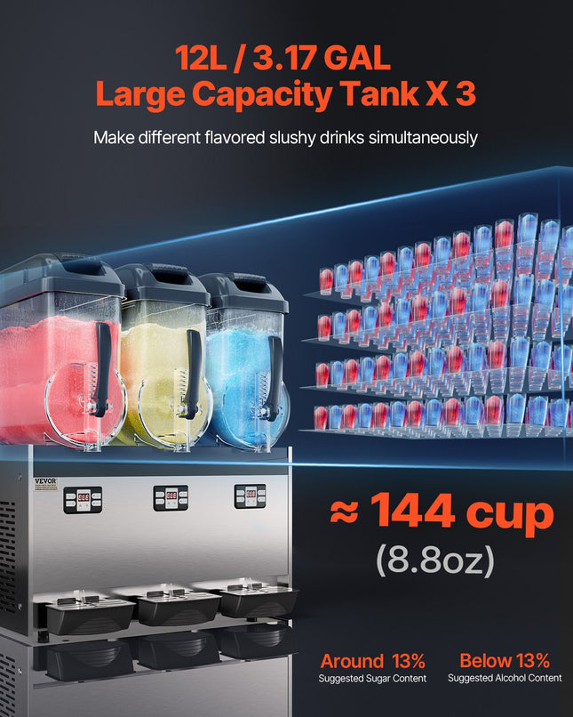 Šaldytų gėrimų gaminimo aparatas VEVOR XRJ12LX3, 3 x 12 l
