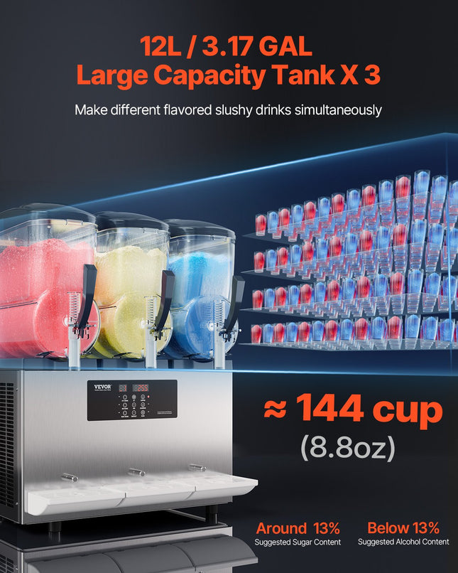 Šaldytų gėrimų aparatas VEVOR XN360B, 3 x 12 l talpa