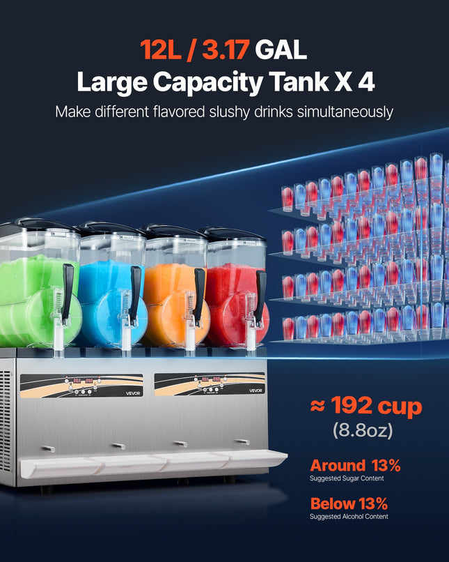 Šaldytų gėrimų aparatas VEVOR X-480, 4 x 12 l