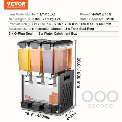 Gėrimų dozatorius VEVOR LYJ10LX3, 3 x 10 l