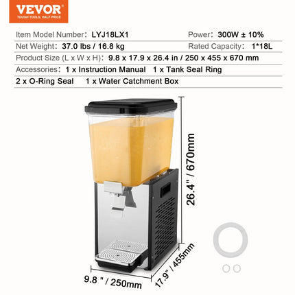 Gėrimų dozatorius VEVOR LYJ18LX1, 18 L