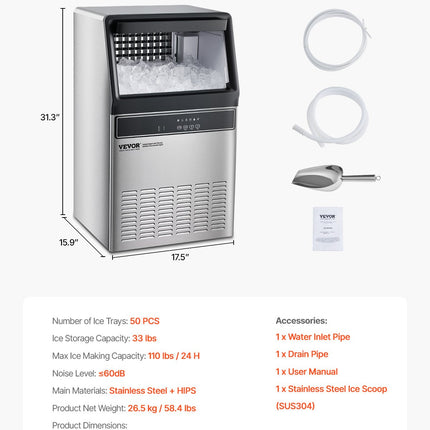 Pramoninis ledo generatorius VEVOR IMC9000B-CB, 50 kg/24 val.