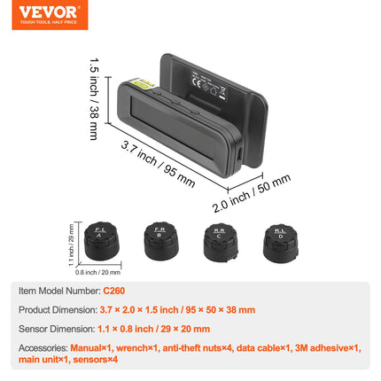 Padangų slėgio kontrolės sistema VEVOR C260, 7,3–87 PSI