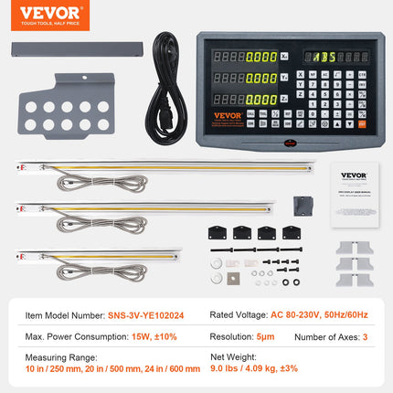 Skaitmeninė rodmenų sistema (DRO) VEVOR SNS-3V-YE102024, 3 ašių