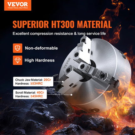 Trijų kumštelių tekinimo griebtuvas VEVOR K11-250, 250 mm