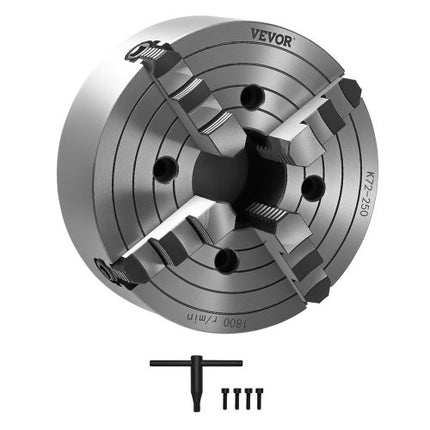 Keturių kumštelių tekinimo griebtuvas VEVOR K72 250, 250 mm.