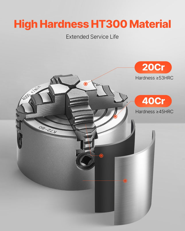 Keturių kumštelių tekinimo griebtuvas VEVOR K72 80, 80 mm