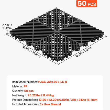 Sujungiami drenažiniai kilimėliai VEVOR PJGS-30x30x1.5-B, 310 x 310 mm, 50 vnt.