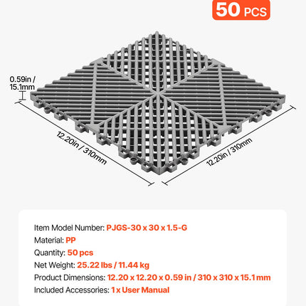 Sujungiami drenažiniai kilimėliai VEVOR PJGS-30x30x1.5-G, 50 vnt. komplektas