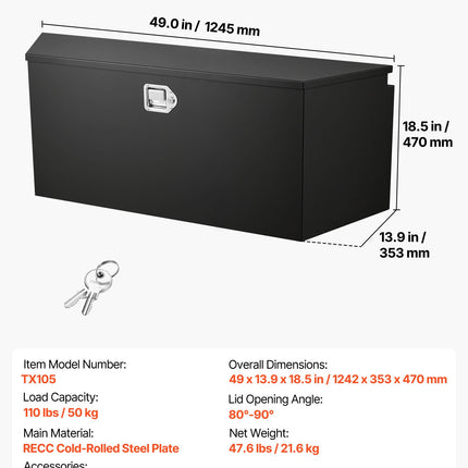 Priekabos dėžė VEVOR TX105, 1245 x 353 x 470 mm