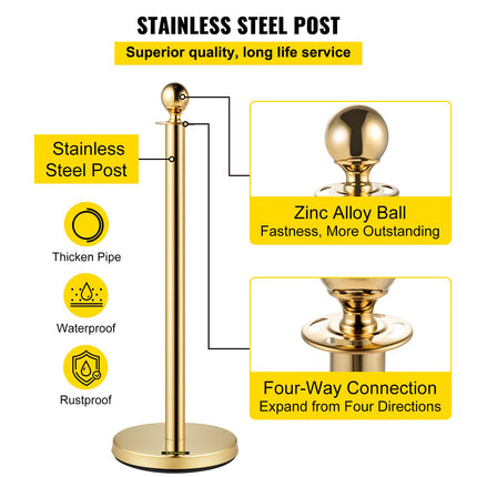 Atitvarai su aksomine virve VEVOR Gold Stanchion, 4 vnt. komplektas