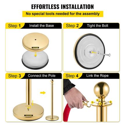 Atitvarai su aksomine virve VEVOR Gold Stanchion, 4 vnt. komplektas