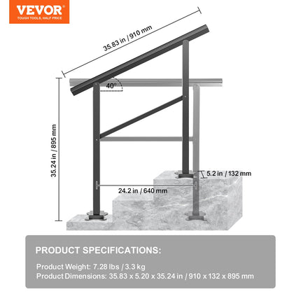 Lauko laiptų turėklas VEVOR LZHG-3FT, 75 kg apkrova