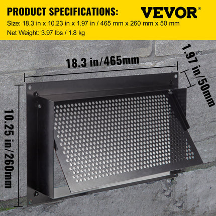 Pamatų ventiliacijos grotelės VEVOR FHTFKHS-16''x8'', 406 x 203 mm