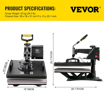 Termopresas VEVOR 8-in-1, 38x38 cm