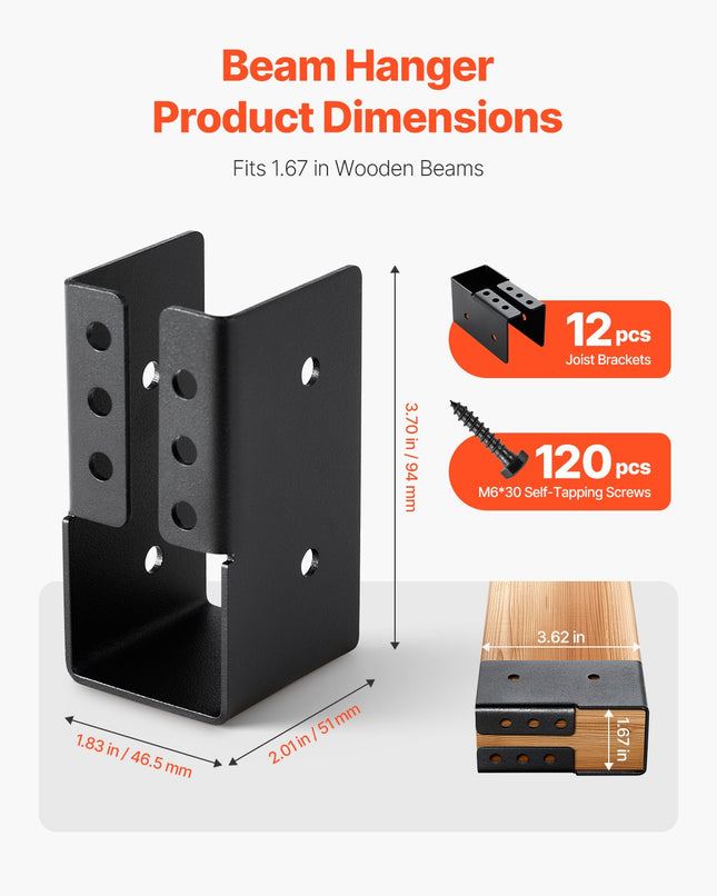 Paslėptas sijų laikiklis VEVOR TLDJYCS-2X4IN-12, 12 vnt. rinkinys