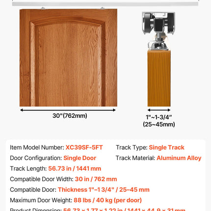 Stumdomų durų bėgelio komplektas VEVOR XC39SF-5FT, 1441 mm