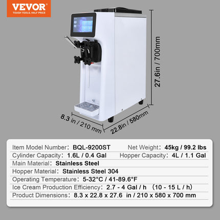 Profesionali ledų gaminimo mašina VEVOR BQL-9200ST, 10 l/val. našumas
