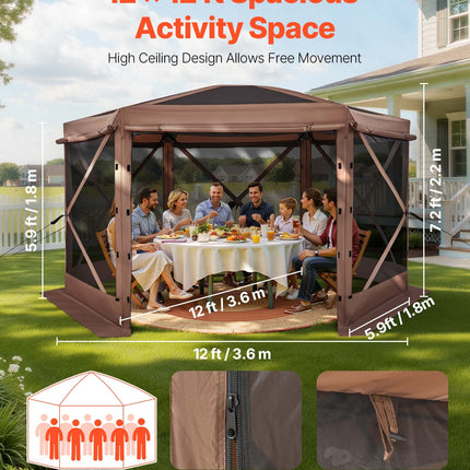 Iššokanti pavėsinė-palapinė su tinkleliu VEVOR FY12X12Brown-6, 3,6 x 3,6 m