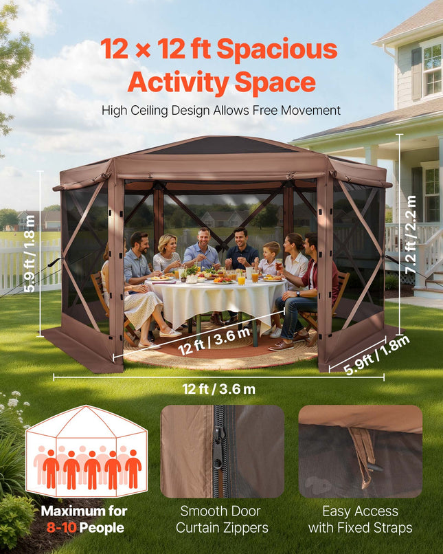 Iššokanti pavėsinė-palapinė su tinkleliu VEVOR FY12X12Brown-6, 3,6 x 3,6 m