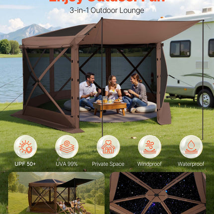 Iššokanti pavėsinė-palapinė su tinkleliu VEVOR FY12X12Brown-6, 3,6 x 3,6 m