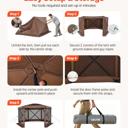 Iššokanti pavėsinė-palapinė su tinkleliu VEVOR FY12X12Brown-6, 3,6 x 3,6 m