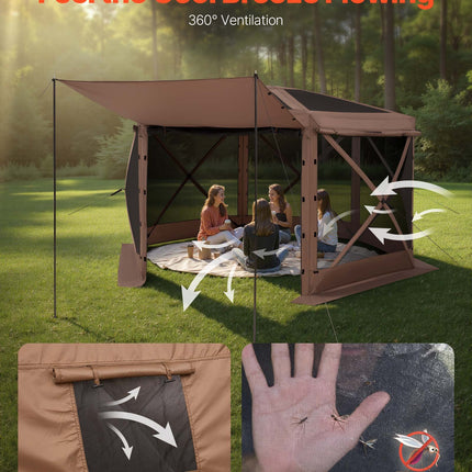 Iššokanti pavėsinė-palapinė su tinkleliu VEVOR FY12X12Brown-6, 3,6 x 3,6 m