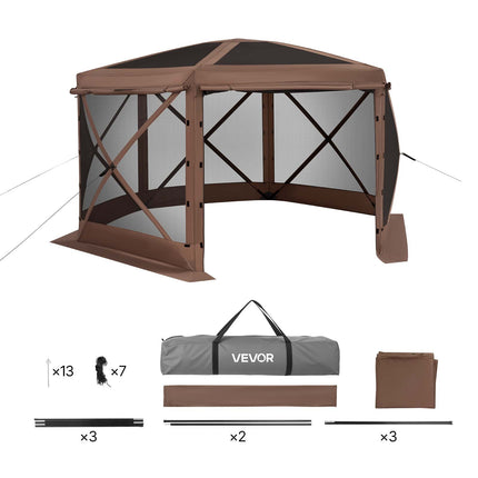 Iššokanti pavėsinė-palapinė su tinkleliu VEVOR FY12X12Brown-6, 3,6 x 3,6 m