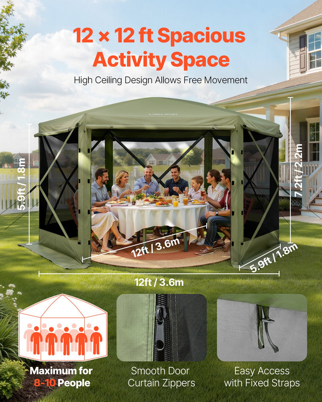 Šešiakampė pavėsinė-palapinė VEVOR FY12X12, 3,6 x 3,6 m