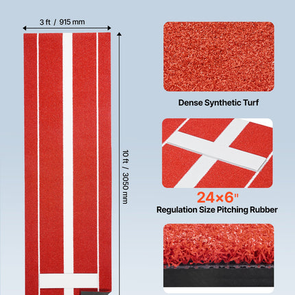Softbolo metimo kilimėlis VEVOR GRS10x3FT-RED, 305x92 cm