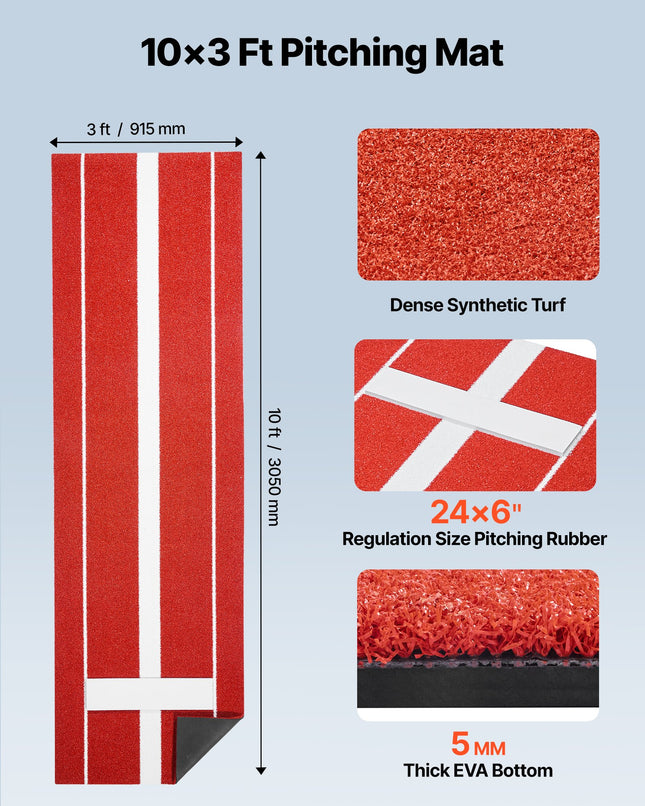 Softbolo metimo kilimėlis VEVOR GRS10x3FT-RED, 305x92 cm
