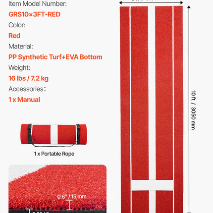 Softbolo metimo kilimėlis VEVOR GRS10x3FT-RED, 305x92 cm