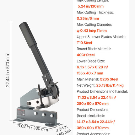 Lakštinio metalo žirklės VEVOR HS-6, 155 mm