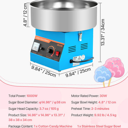 Cukraus vatos gaminimo aparatas VEVOR MHTJJPXMO1-3S, 1000 W