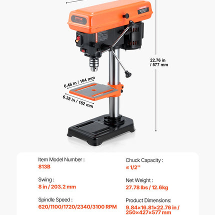 Stalinės gręžimo staklės VEVOR DP20013B, 500 W