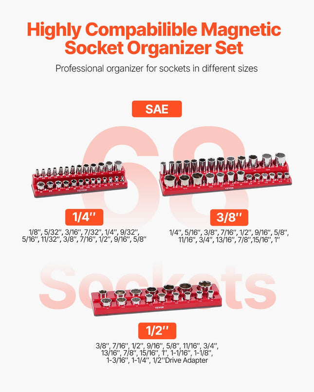 Magnetinis galvučių laikiklių rinkinys VEVOR QJ7333-3pc SAE, 3 vnt.