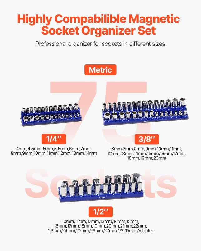 Magnetinių galvučių laikiklių rinkinys VEVOR QJ7333-3pc, 3 dalių, metrinis