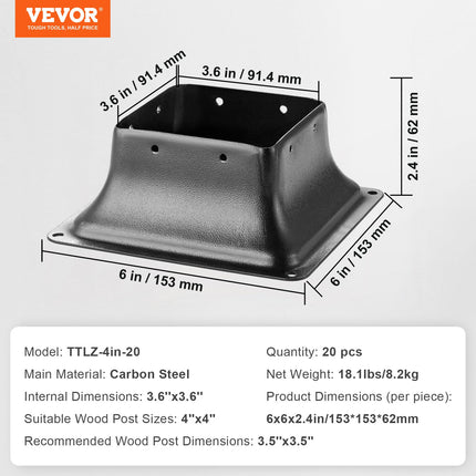 Stulpo pagrindas VEVOR TTLZ-4in-20, 91x91 mm, 20 vnt.