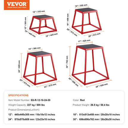 Pliometrinės šuolių dėžės VEVOR SS-R-12-18-24-30, 4 vnt. rinkinys