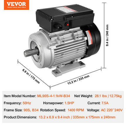 Elektrinis variklis VEVOR ML90S-4-1.1kW-B34, 1.1 kW