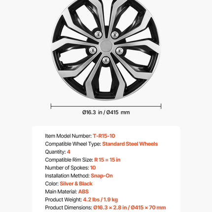 Automobilio ratų gaubtai VEVOR T-R15-10, 15 colių, 4 vnt.