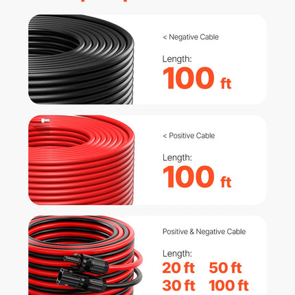 Saulės kolektorių ilginamasis kabelis VEVOR 10AWG-Red-L=30.5M, 30.48 m