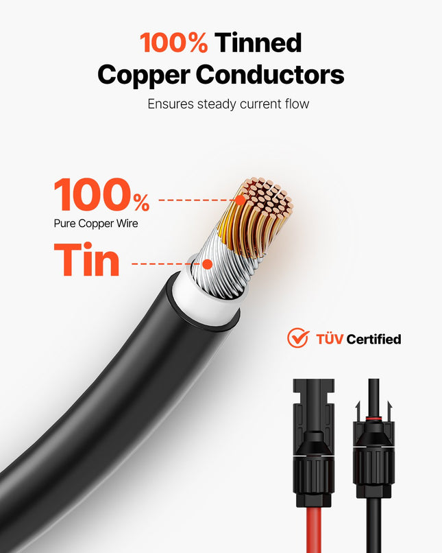 Saulės baterijų ilginamasis laidas VEVOR MC4-10AWG-Red/Black-L=6.1M, 6,1 m