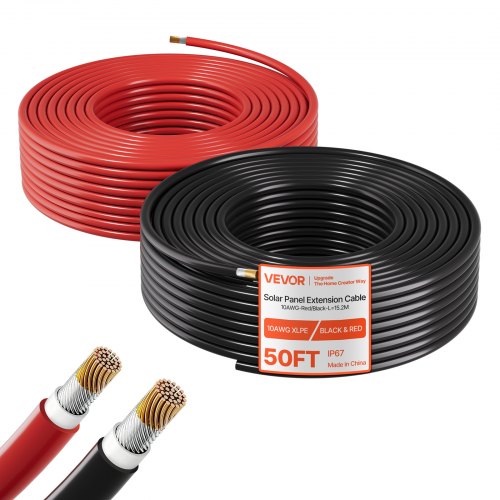 Saulės baterijų laidų rinkinys VEVOR 10AWG-Red/Black-L=15.2M, 15,24 m, 6 mm²