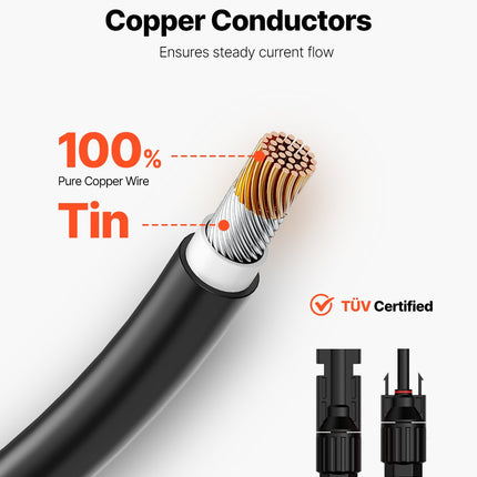 Saulės baterijų ilginamasis kabelis VEVOR MC4-10AWG, 15,24 m