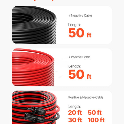 Saulės baterijų ilginamasis kabelis VEVOR MC4-10AWG, 15,24 m