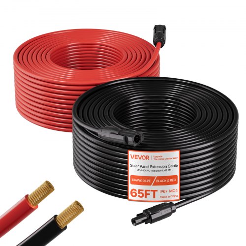 Saulės kolektorių ilginamasis kabelis VEVOR MC4-10AWG-Red/Black-L=19.9M, 10 AWG (6 mm²)